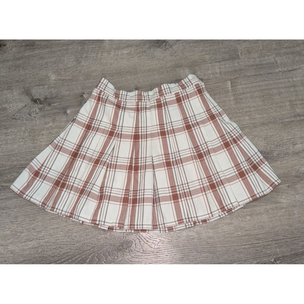 Aerie Plaid Pleated Mini Skirt Cream Brown Tan High Waisted Tennis Skirt Small